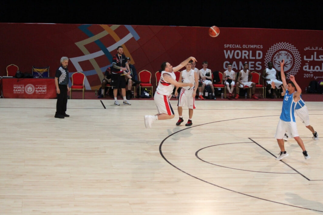 Daniel Bernard scores a three pointer at the Special Olympics