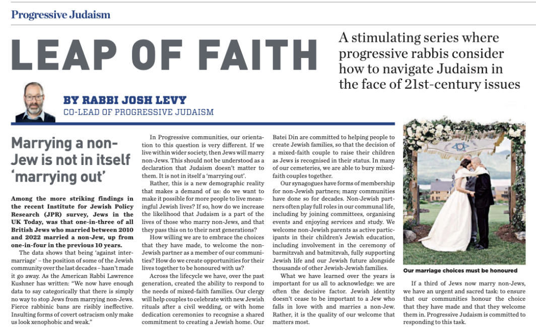 Rabbi Josh Levy Jewish News piece