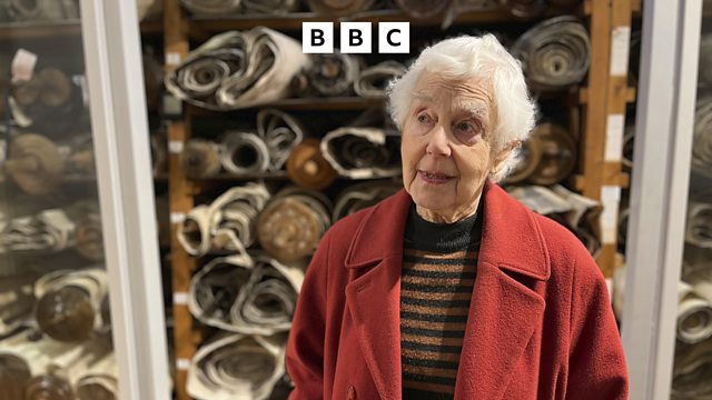 Philippa beside the scrolls in Westminster Synagogue. Credit: BBC